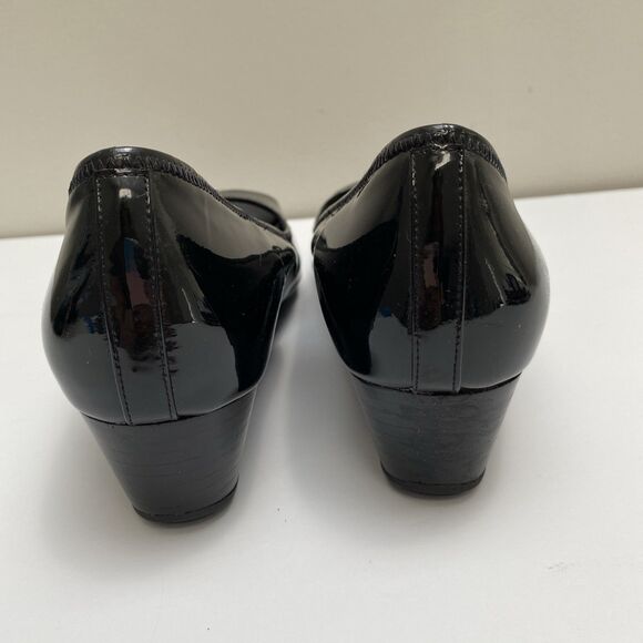 COLE HAAN Women’s black patent leather Open Toe wedge heel Shoes size 9B - Picture 4 of 6